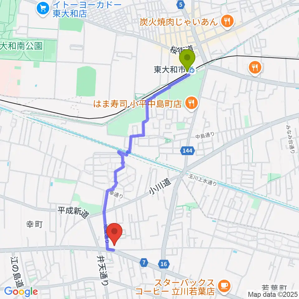 東大和市駅からCHABOHIBA HALLへのルートマップ地図