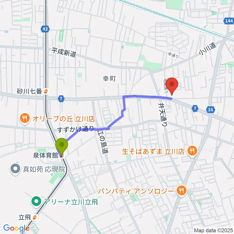 CHABOHIBA HALLの最寄駅泉体育館駅からの徒歩ルート（約17分）地図