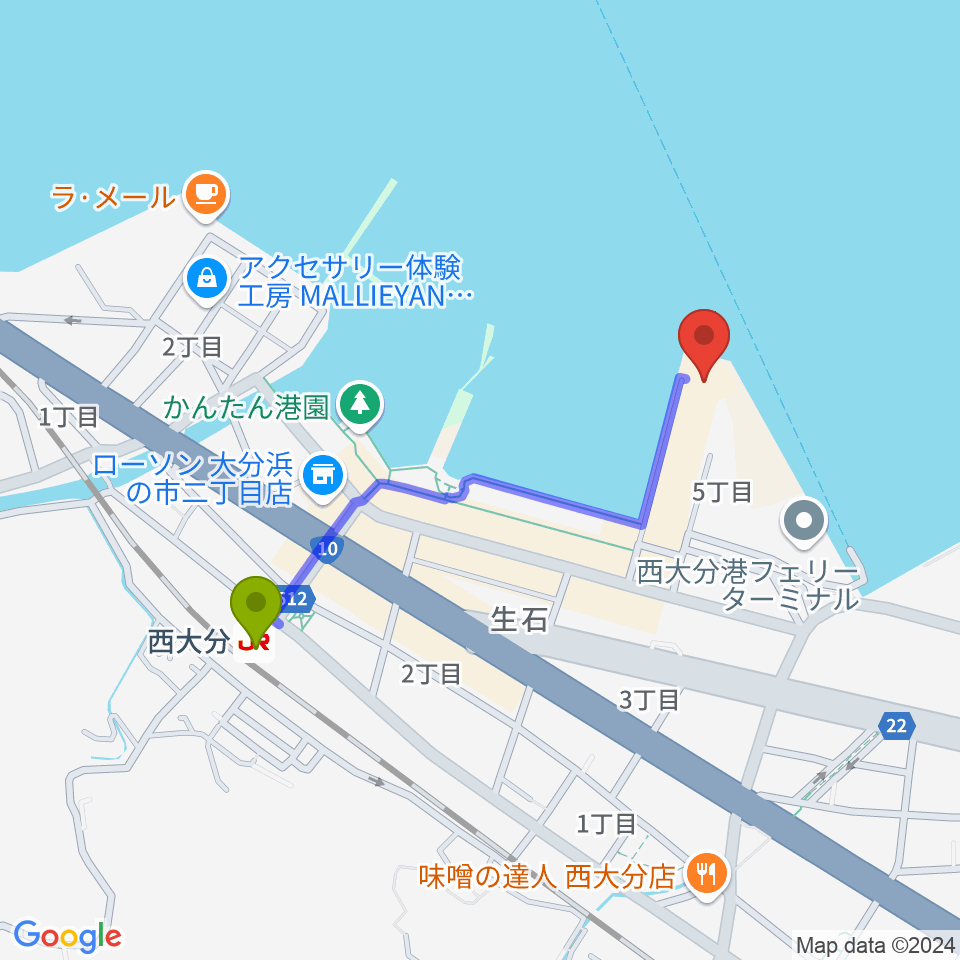 T.O.P.S STUDIOの最寄駅西大分駅からの徒歩ルート（約9分）地図