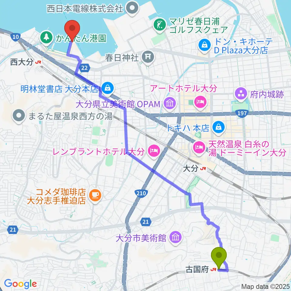 古国府駅からT.O.P.S STUDIOへのルートマップ地図