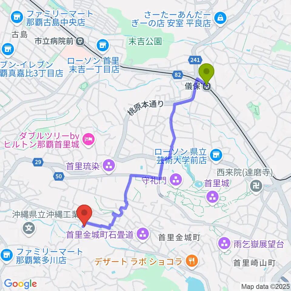 儀保駅からstudio SPADESへのルートマップ地図