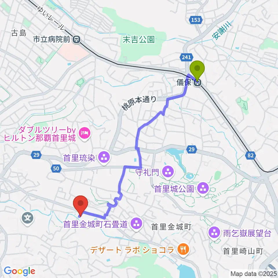 儀保駅からstudio SPADESへのルートマップ地図