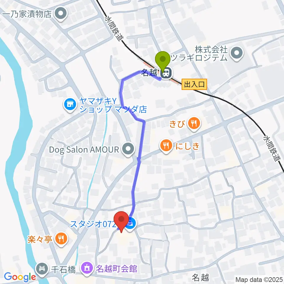 スタジオ0724の最寄駅名越駅からの徒歩ルート（約5分）地図