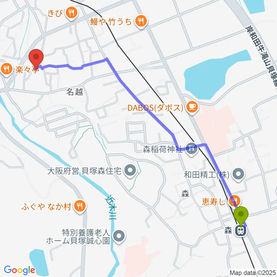 森駅からスタジオ0724へのルートマップ地図