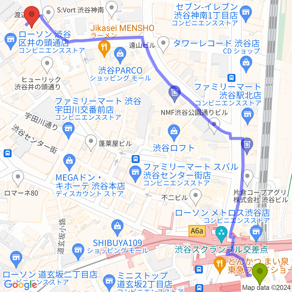 マザーズ・レコードの最寄駅渋谷駅からの徒歩ルート（約9分）地図