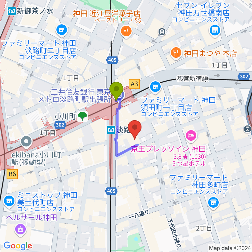 神田THE SHOJIMARUの最寄駅淡路町駅からの徒歩ルート（約1分）地図