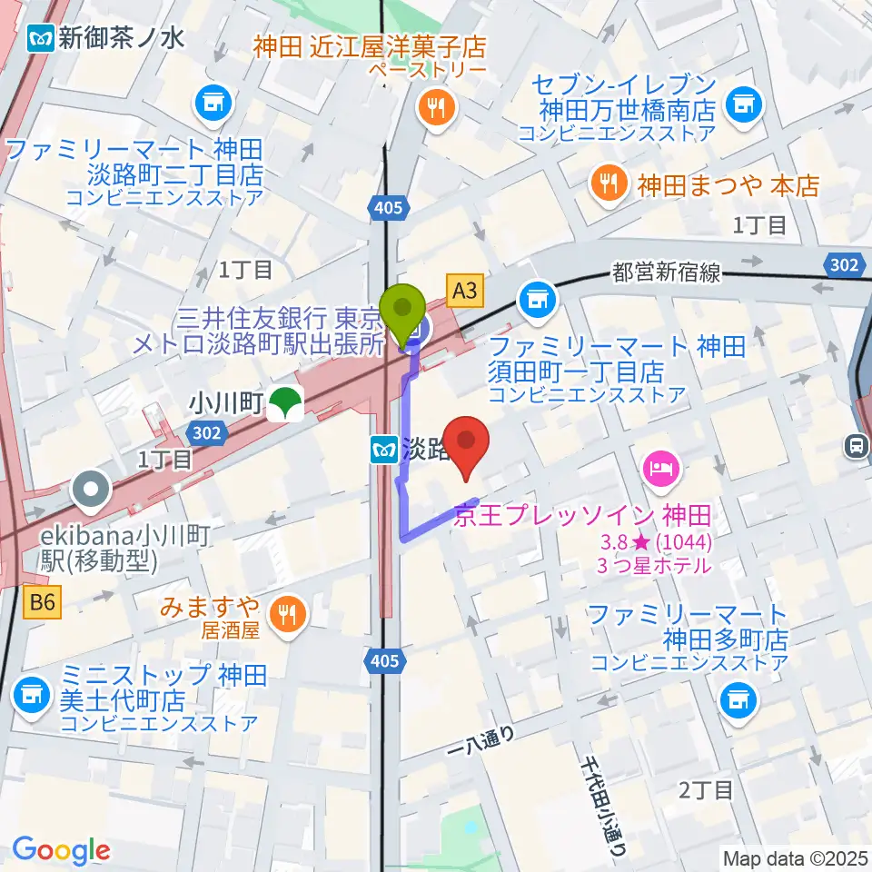 神田THE SHOJIMARUの最寄駅淡路町駅からの徒歩ルート（約1分）地図