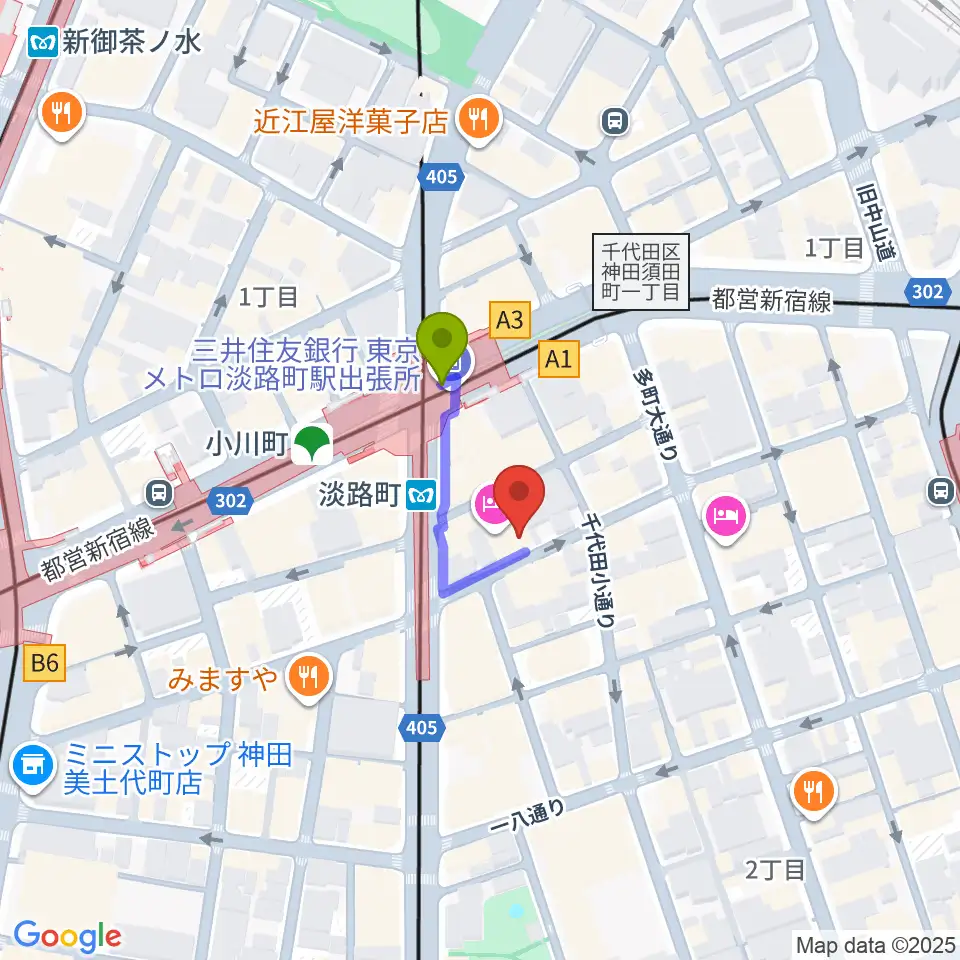 神田THE SHOJIMARUの最寄駅淡路町駅からの徒歩ルート（約1分）地図
