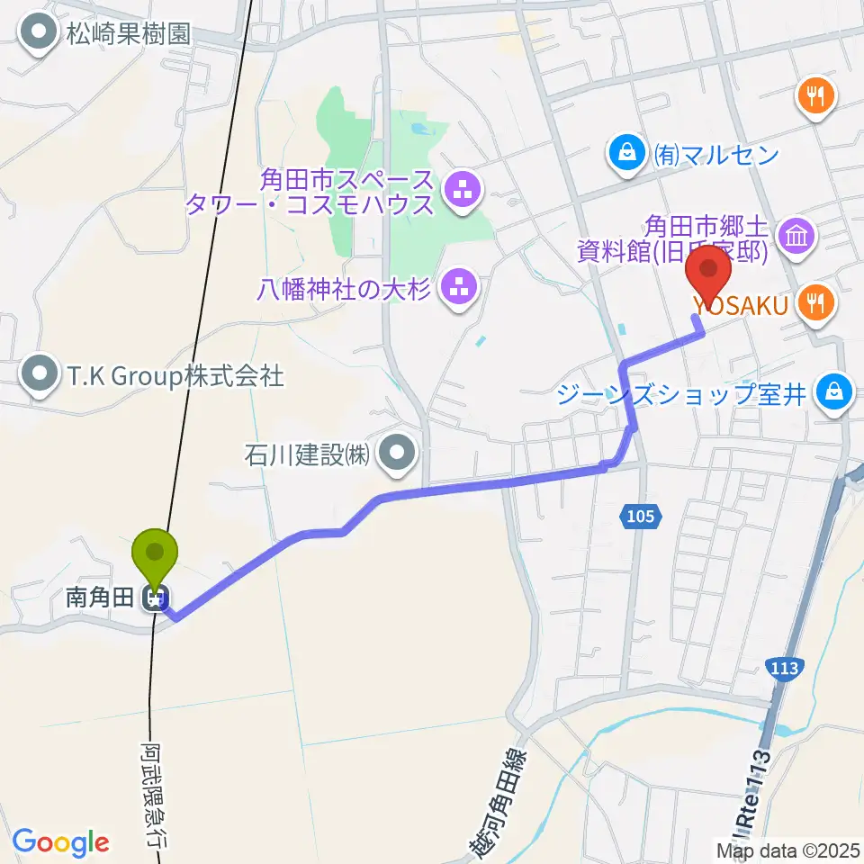 角田市市民センターの最寄駅南角田駅からの徒歩ルート（約22分）地図