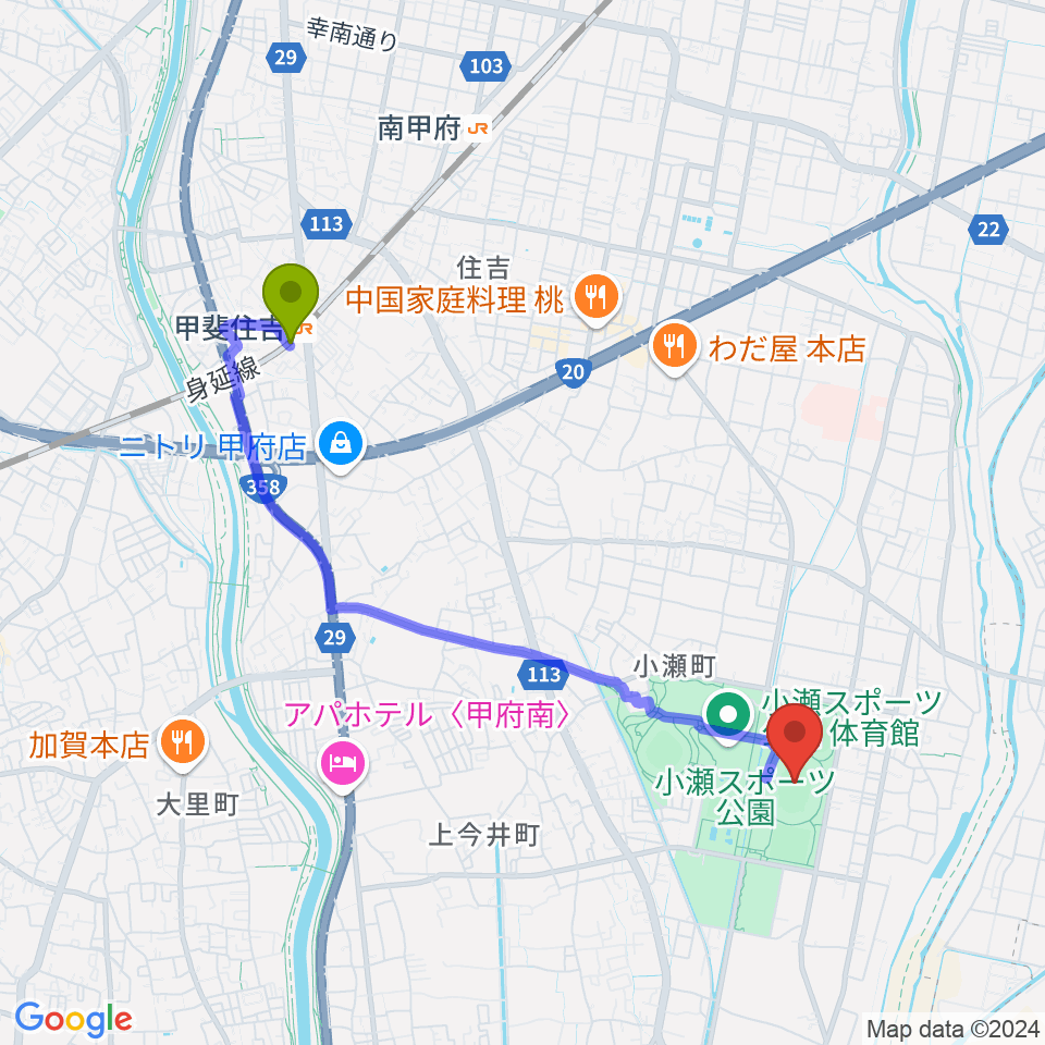 Jit リサイクルインク スタジアムの最寄駅甲斐住吉駅からの徒歩ルート（約40分）地図