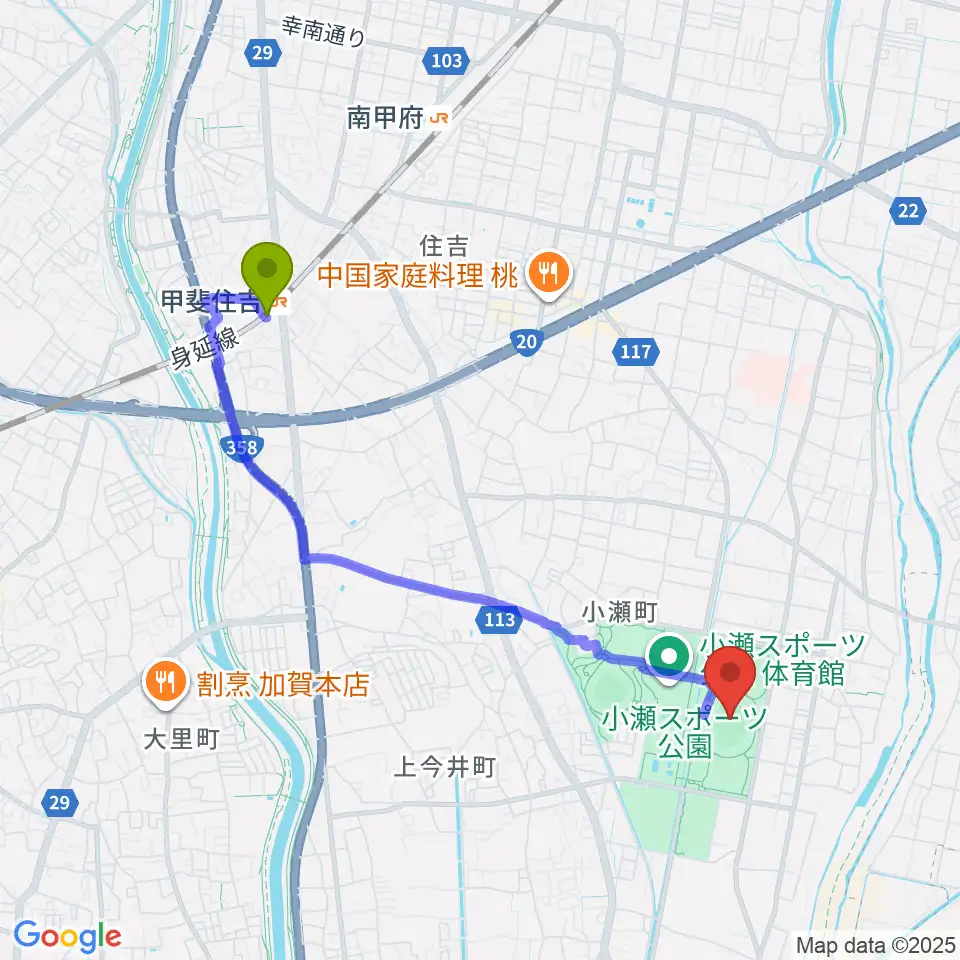 Jit リサイクルインク スタジアムの最寄駅甲斐住吉駅からの徒歩ルート（約40分）地図