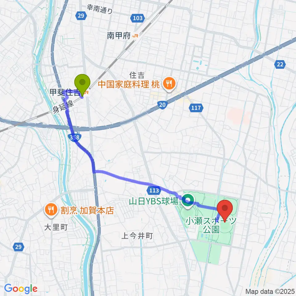Jit リサイクルインク スタジアムの最寄駅甲斐住吉駅からの徒歩ルート（約40分）地図