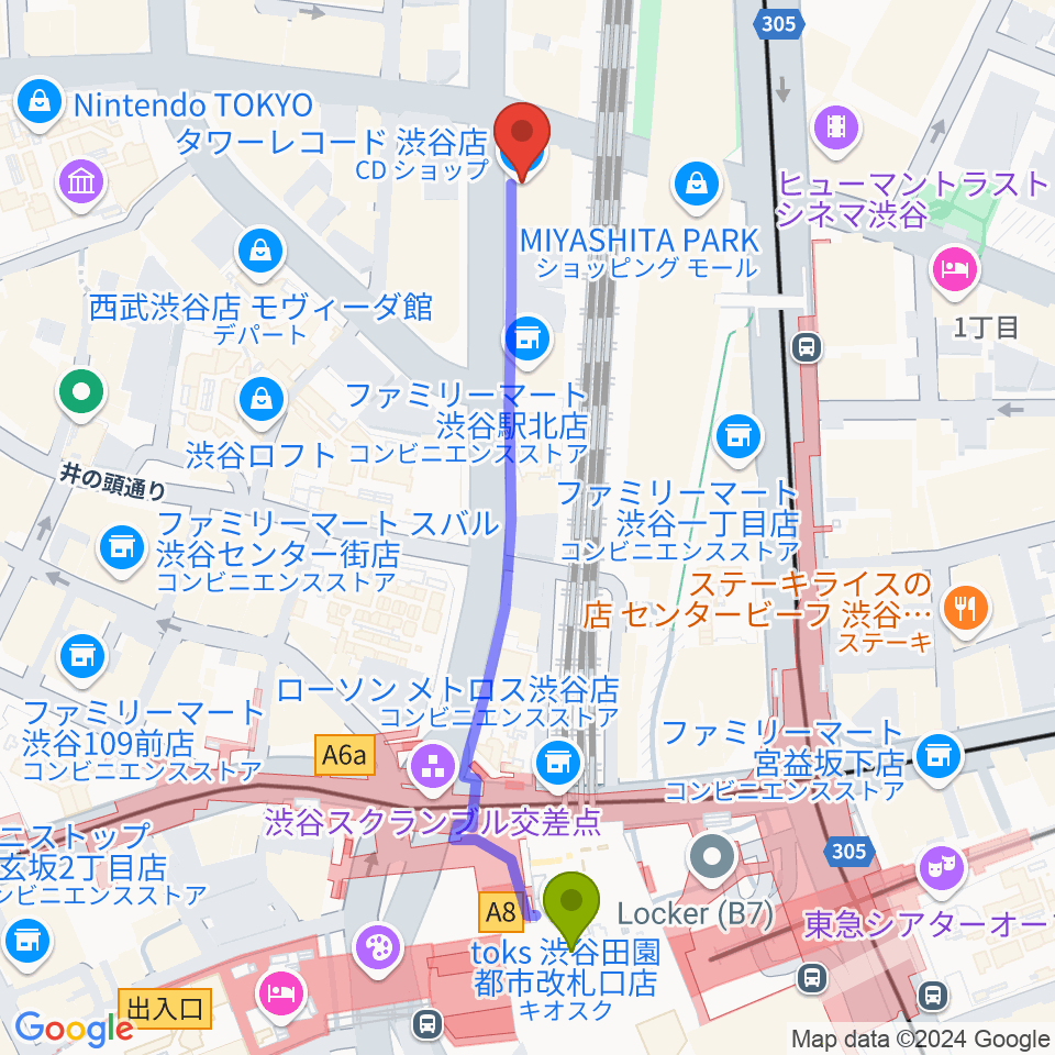 CUTUP STUDIOの最寄駅渋谷駅からの徒歩ルート（約6分）地図