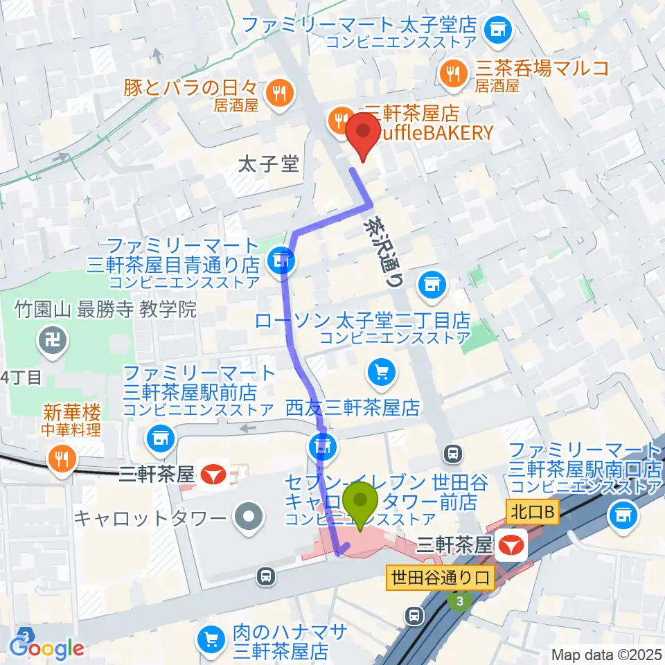 三軒茶屋come togetherの最寄駅三軒茶屋駅からの徒歩ルート（約4分）地図