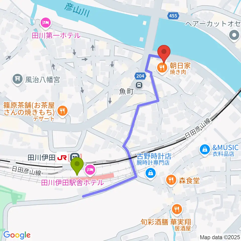 田川ダイアモンドムーンの最寄駅田川伊田駅からの徒歩ルート（約5分）地図