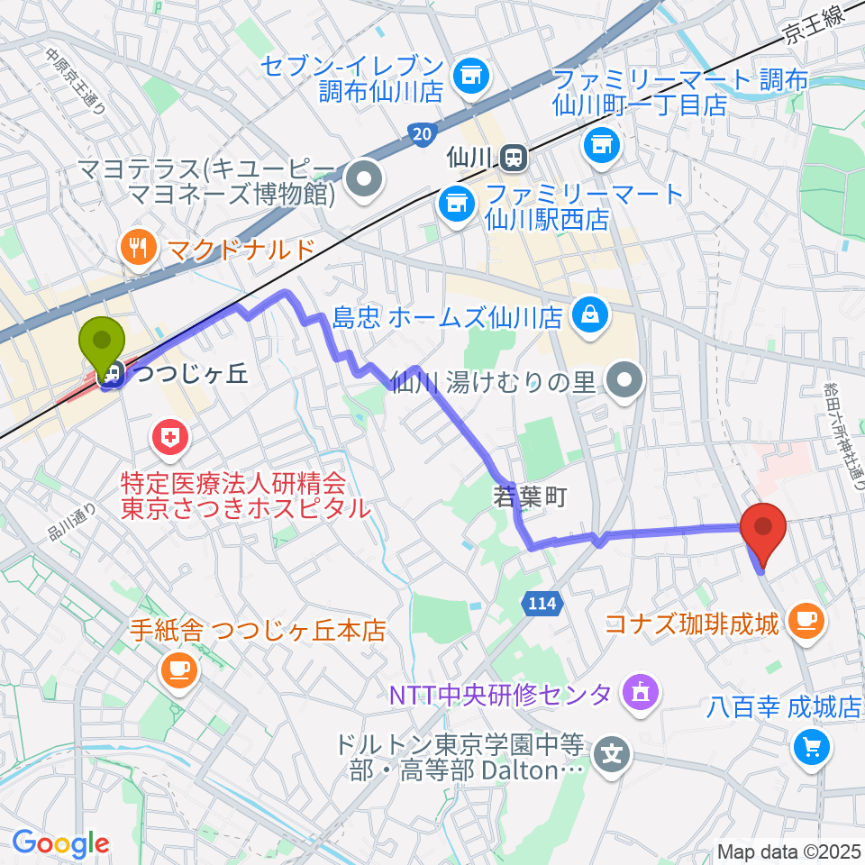 つつじヶ丘駅から奏音の小箱へのルートマップ地図