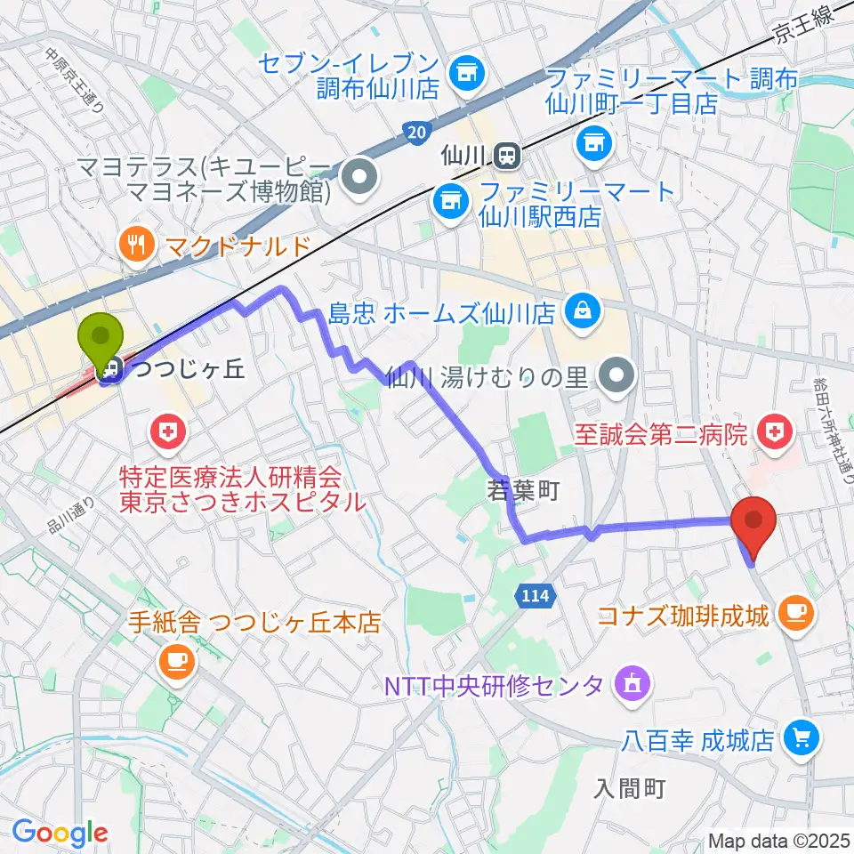 つつじヶ丘駅から奏音の小箱へのルートマップ地図