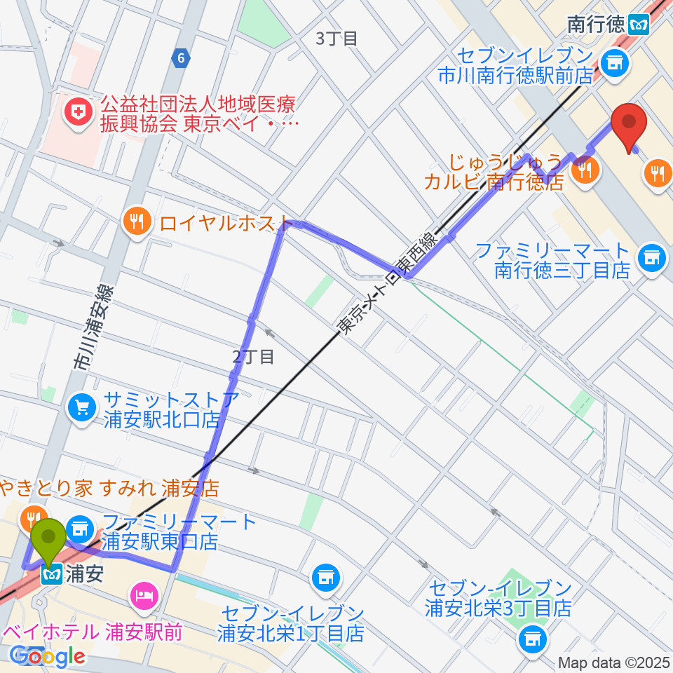 浦安駅からミュージックメソッドへのルートマップ地図