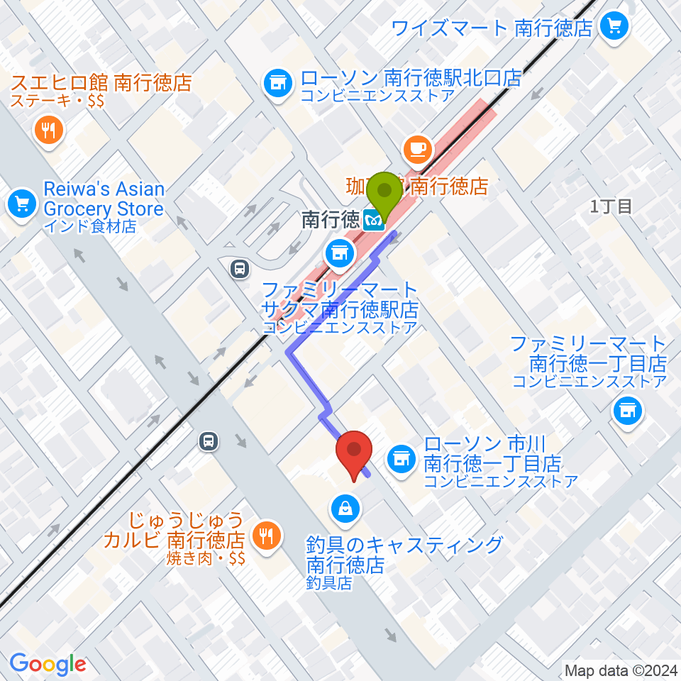 ミュージックメソッドの最寄駅南行徳駅からの徒歩ルート（約3分）地図