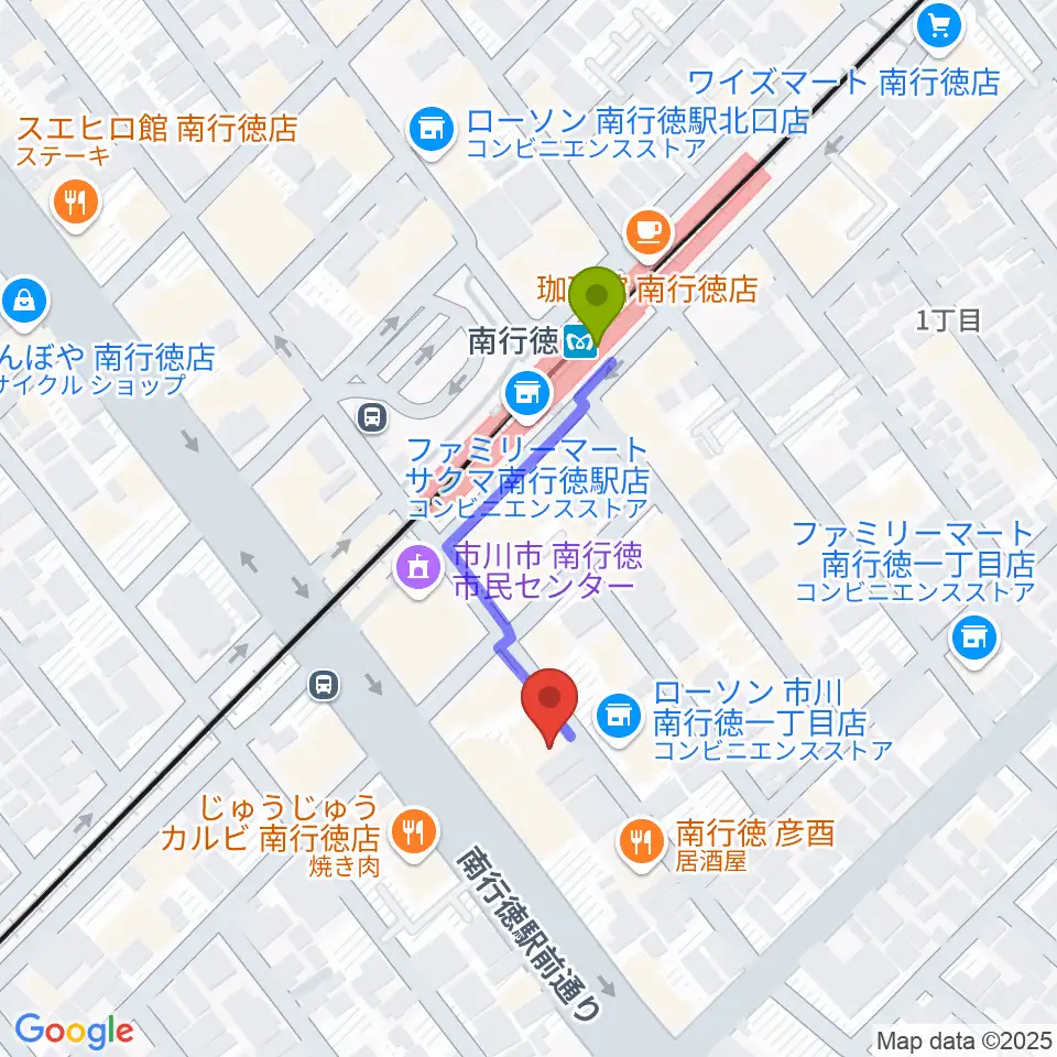 ミュージックメソッドの最寄駅南行徳駅からの徒歩ルート（約3分）地図