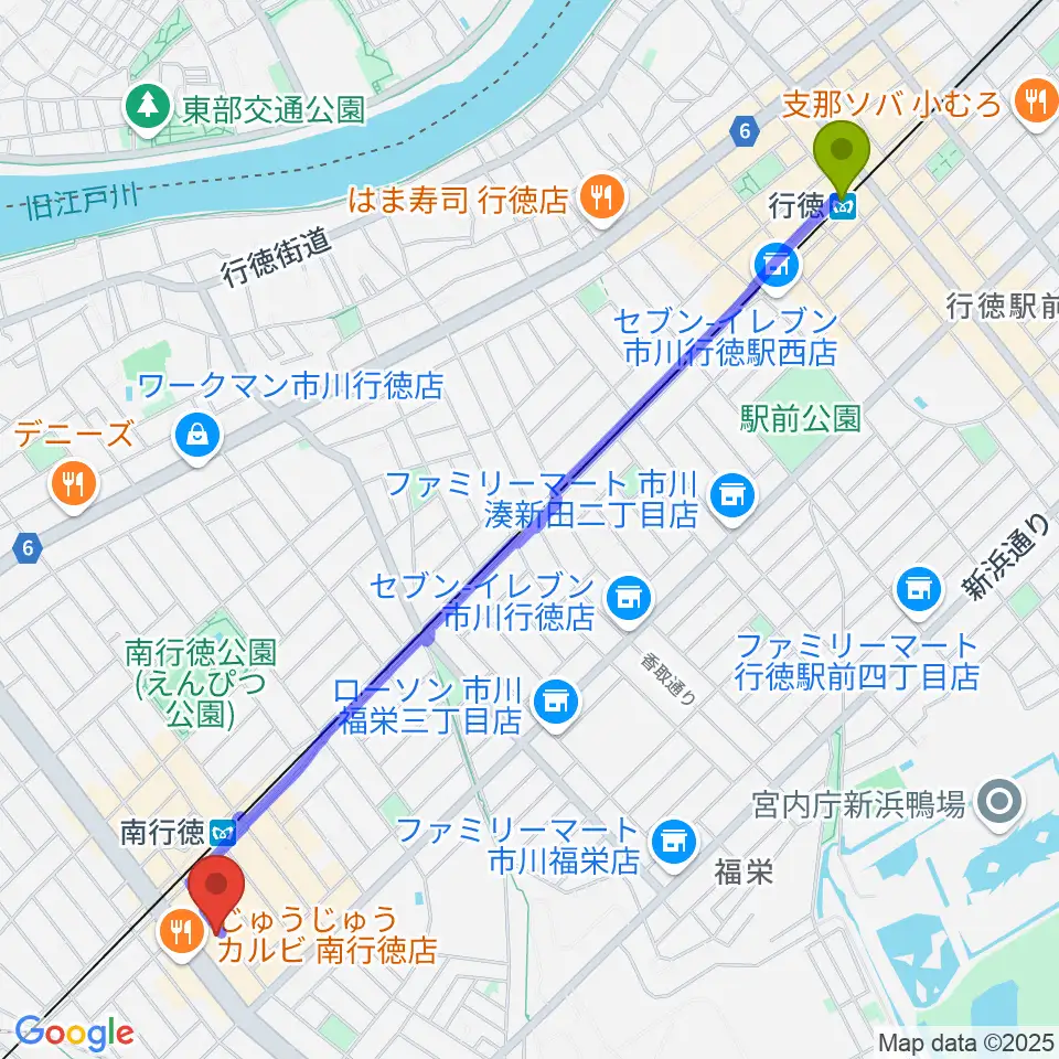 行徳駅からミュージックメソッドへのルートマップ地図