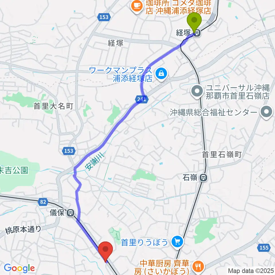 経塚駅からアトリエ・ウインズ（WINDS）へのルートマップ地図