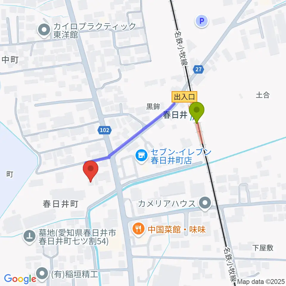 音楽教室ココハの最寄駅春日井駅からの徒歩ルート（約3分）地図