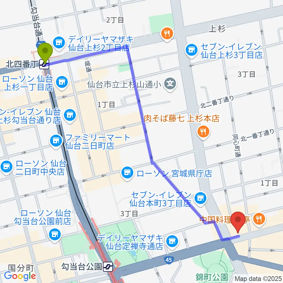 北四番丁駅からスタジオムジカへのルートマップ地図