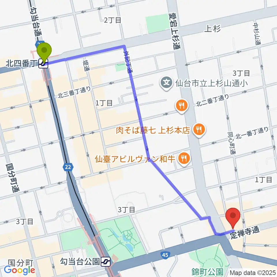 北四番丁駅からスタジオムジカへのルートマップ地図