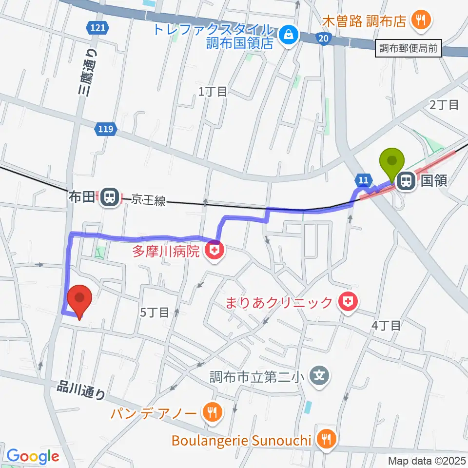 国領駅からoffice DERZOへのルートマップ地図