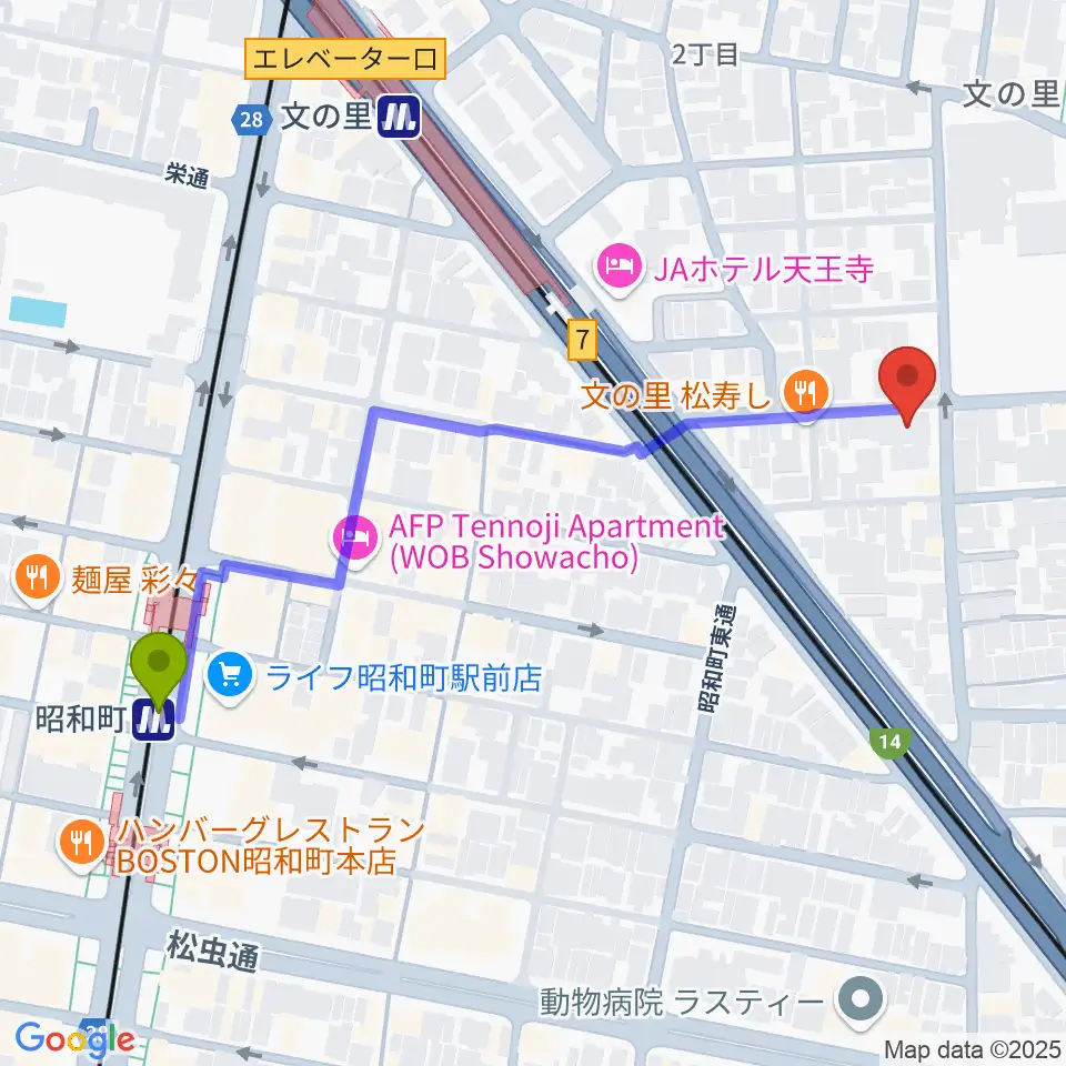 昭和町駅からIS STUDIOへのルートマップ地図