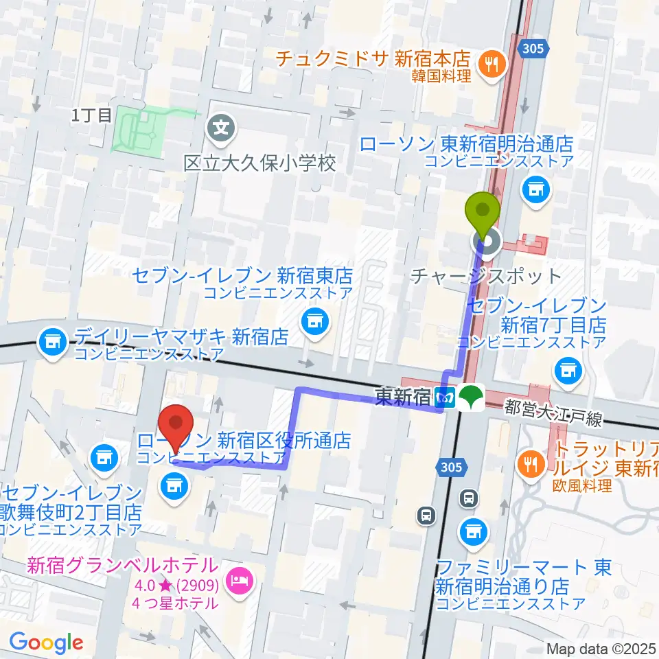 新宿MUSIC BAR CIRCLEの最寄駅東新宿駅からの徒歩ルート（約4分）地図