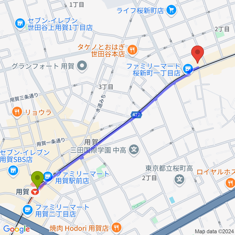 用賀駅から桜新町NEIGHBORへのルートマップ地図