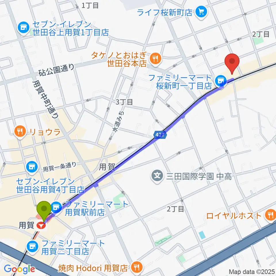 用賀駅から桜新町NEIGHBORへのルートマップ地図