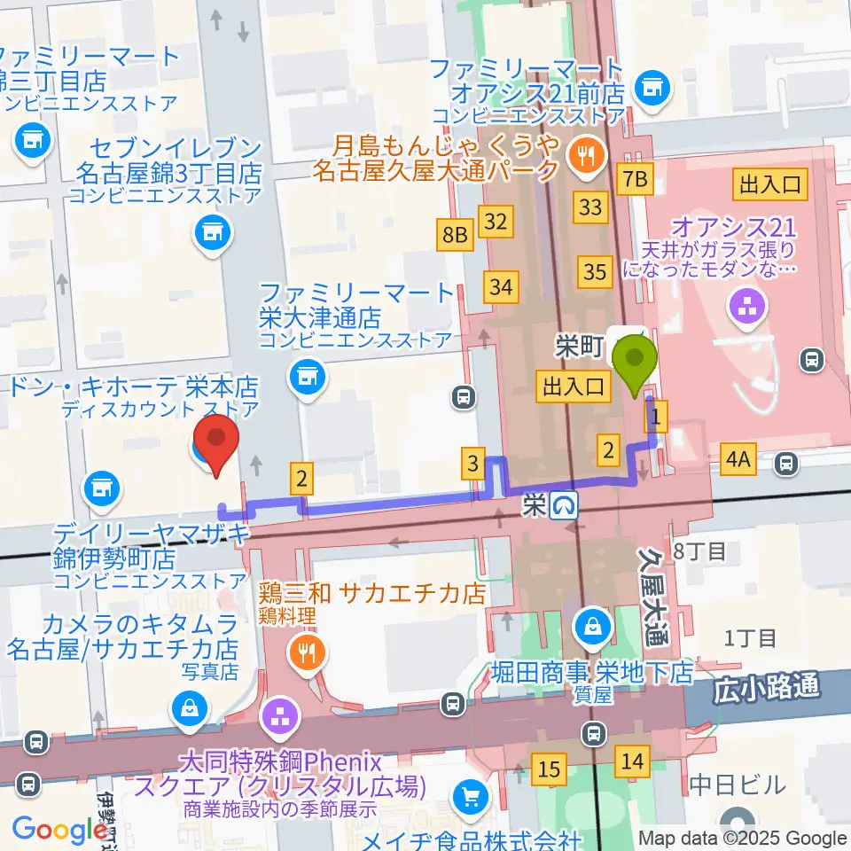 ORCA NAGOYAの最寄駅栄町駅からの徒歩ルート（約4分）地図