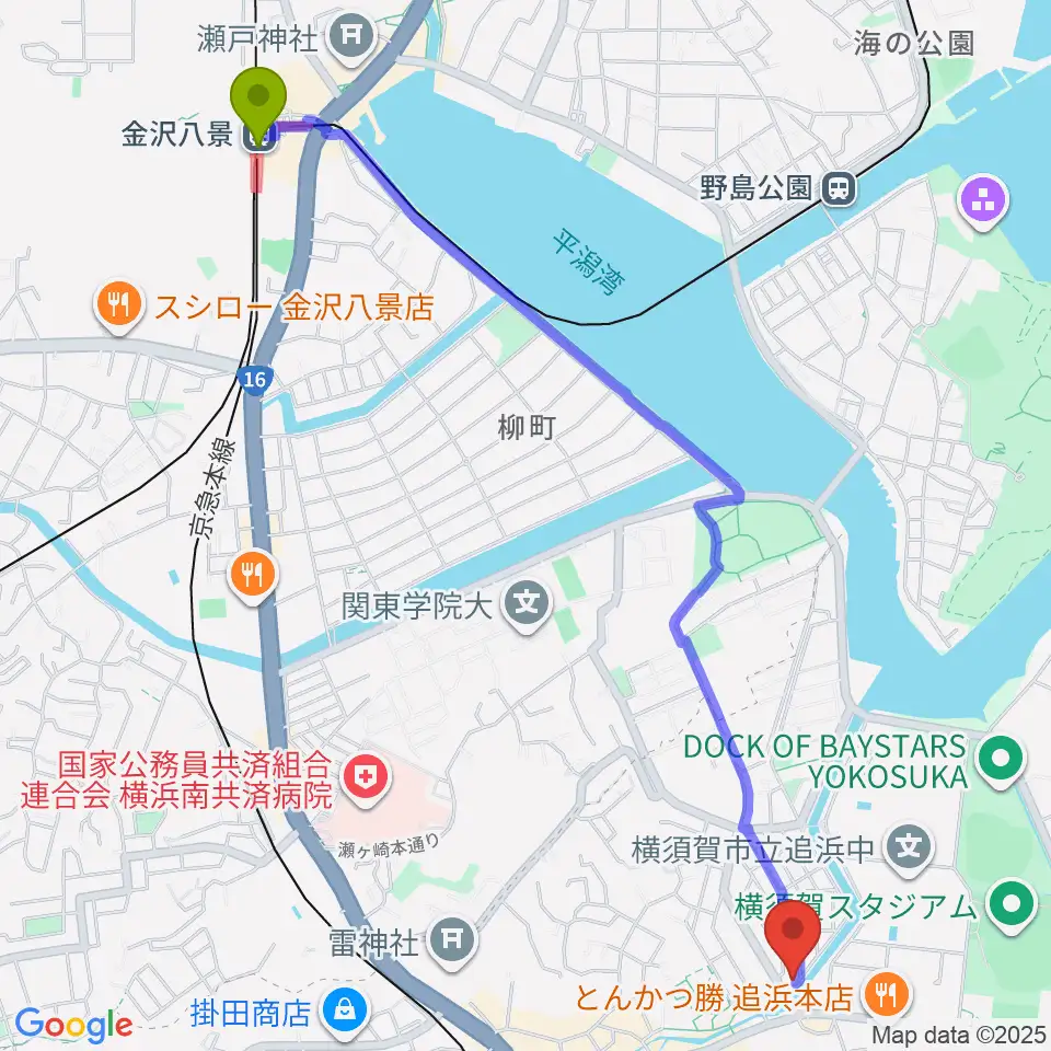 金沢八景駅からさくらい音楽院へのルートマップ地図