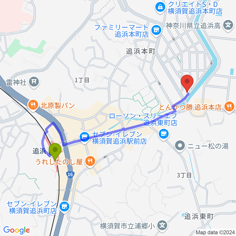 さくらい音楽院の最寄駅追浜駅からの徒歩ルート（約10分）地図