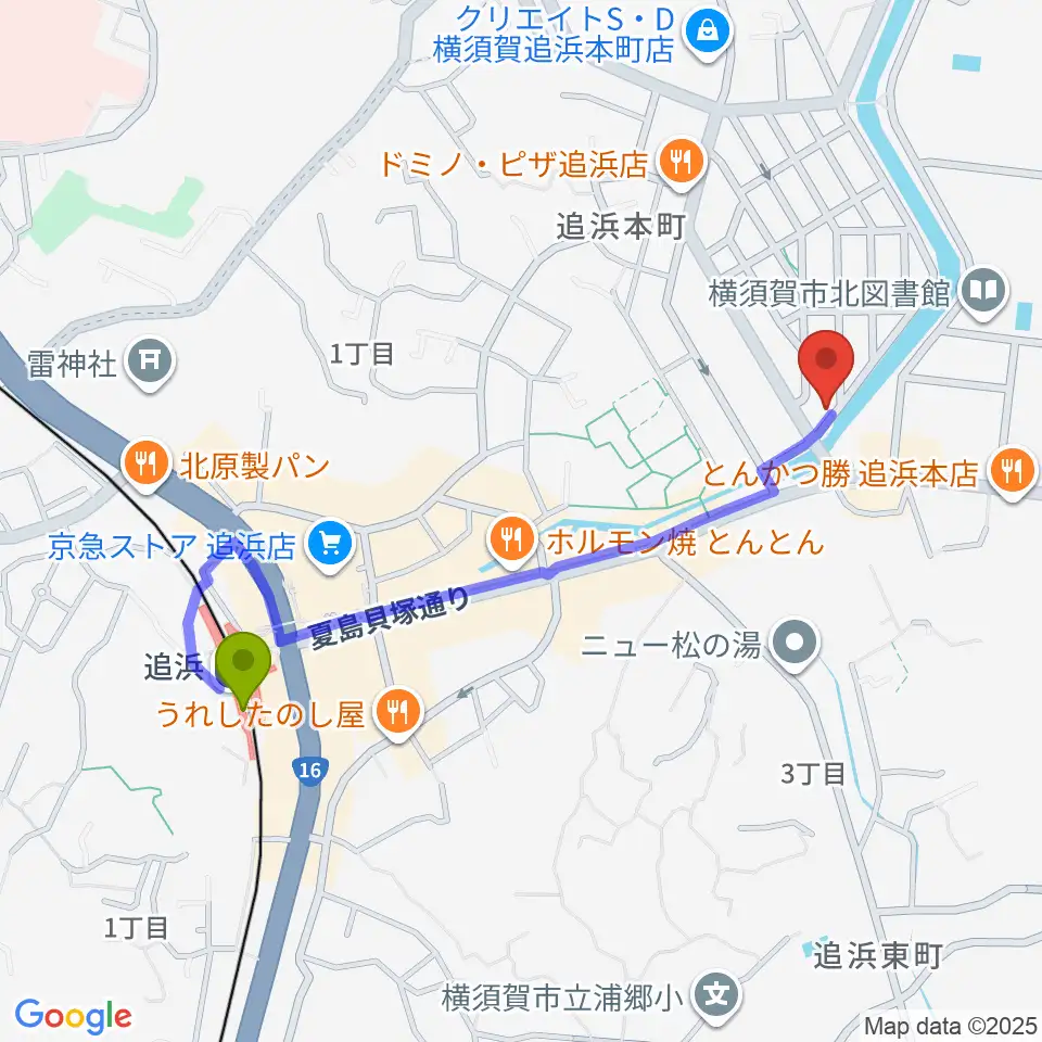さくらい音楽院の最寄駅追浜駅からの徒歩ルート（約10分）地図