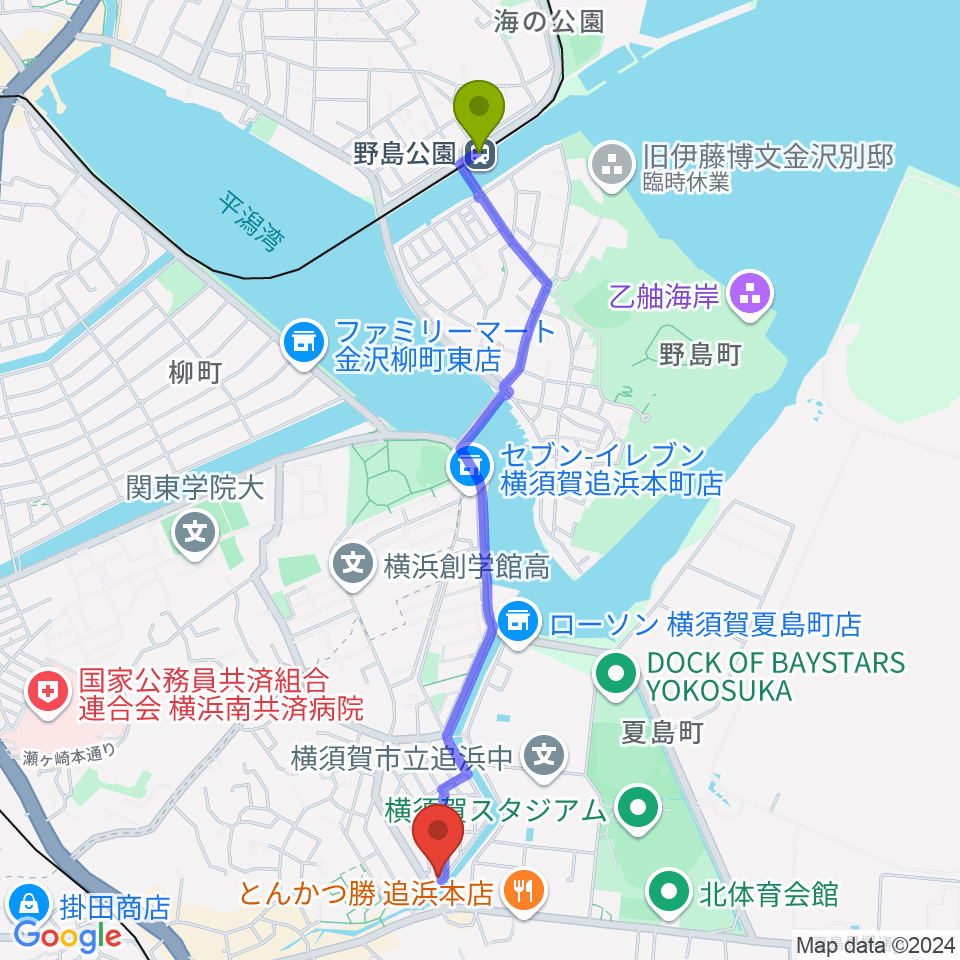 野島公園駅からさくらい音楽院へのルートマップ地図