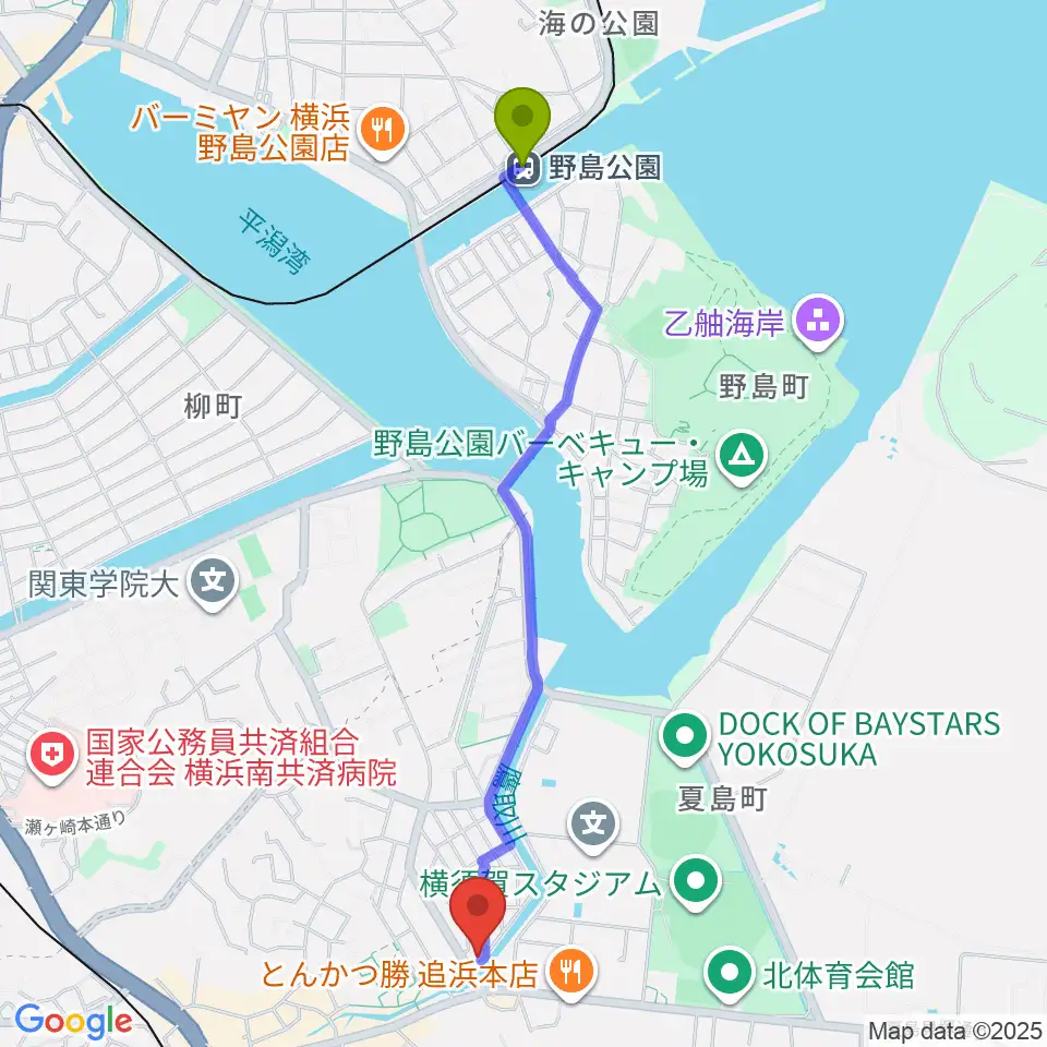 野島公園駅からさくらい音楽院へのルートマップ地図