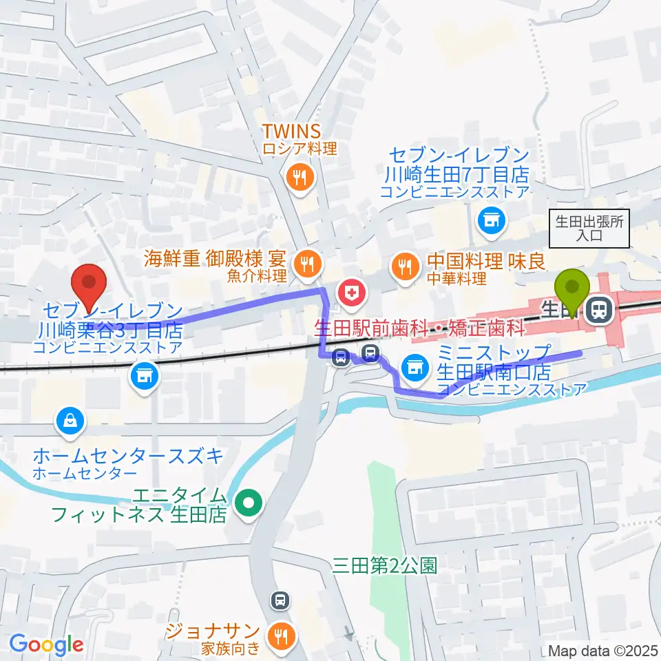 サウンドスタジオ ドーンの最寄駅生田駅からの徒歩ルート（約6分）地図