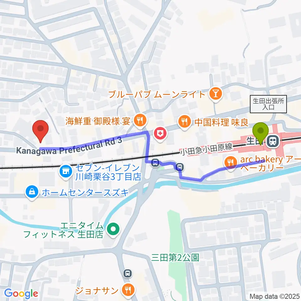 サウンドスタジオ ドーンの最寄駅生田駅からの徒歩ルート（約6分）地図