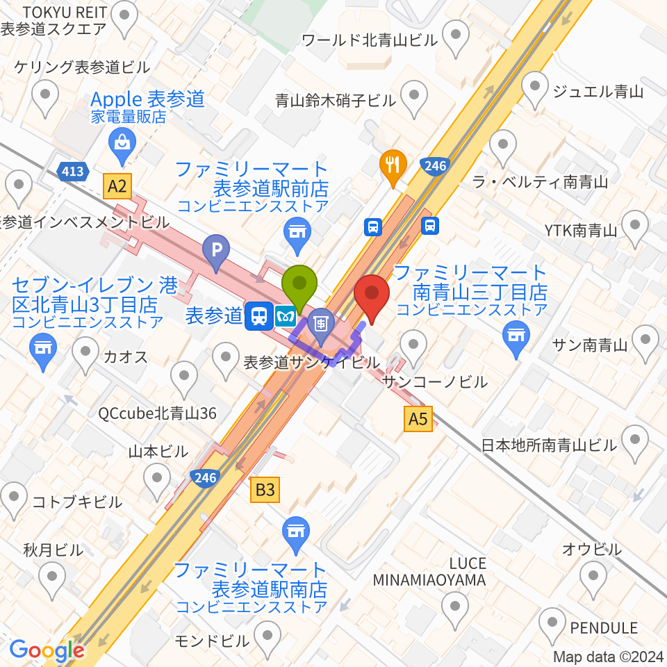 WALL&WALLの最寄駅表参道駅からの徒歩ルート（約1分）地図