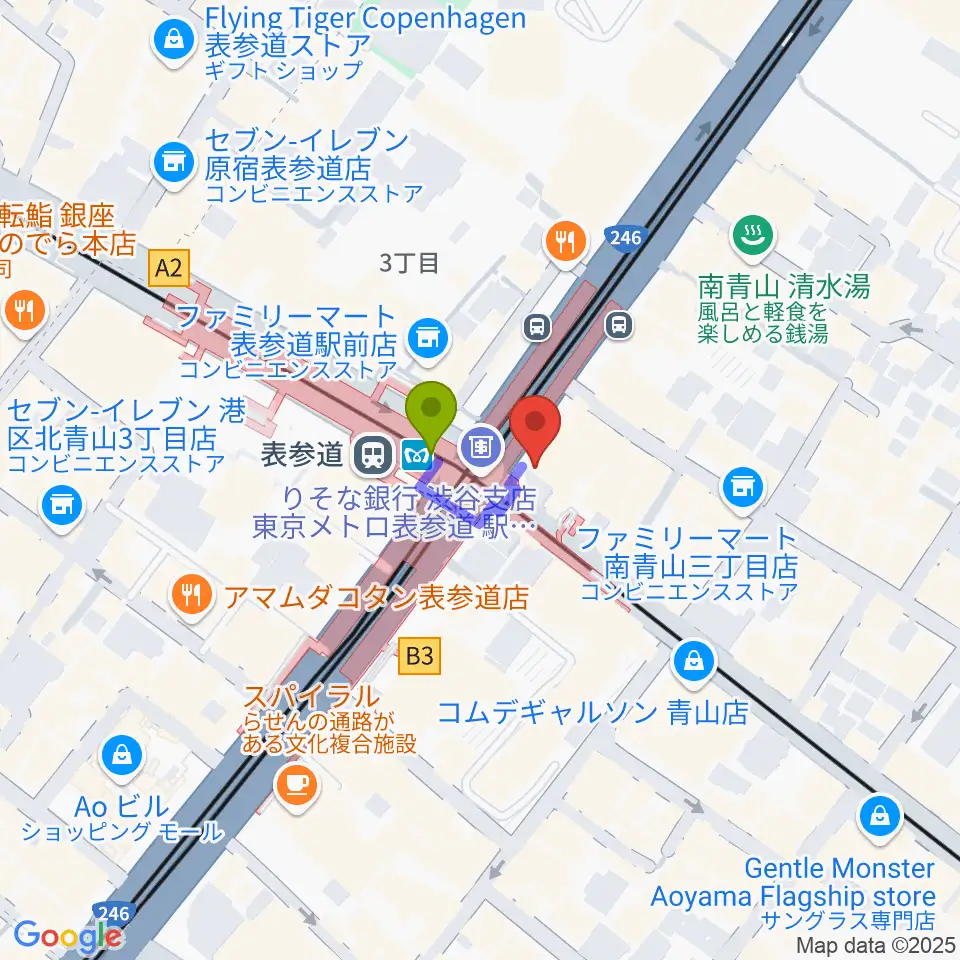 WALL&WALLの最寄駅表参道駅からの徒歩ルート（約1分）地図