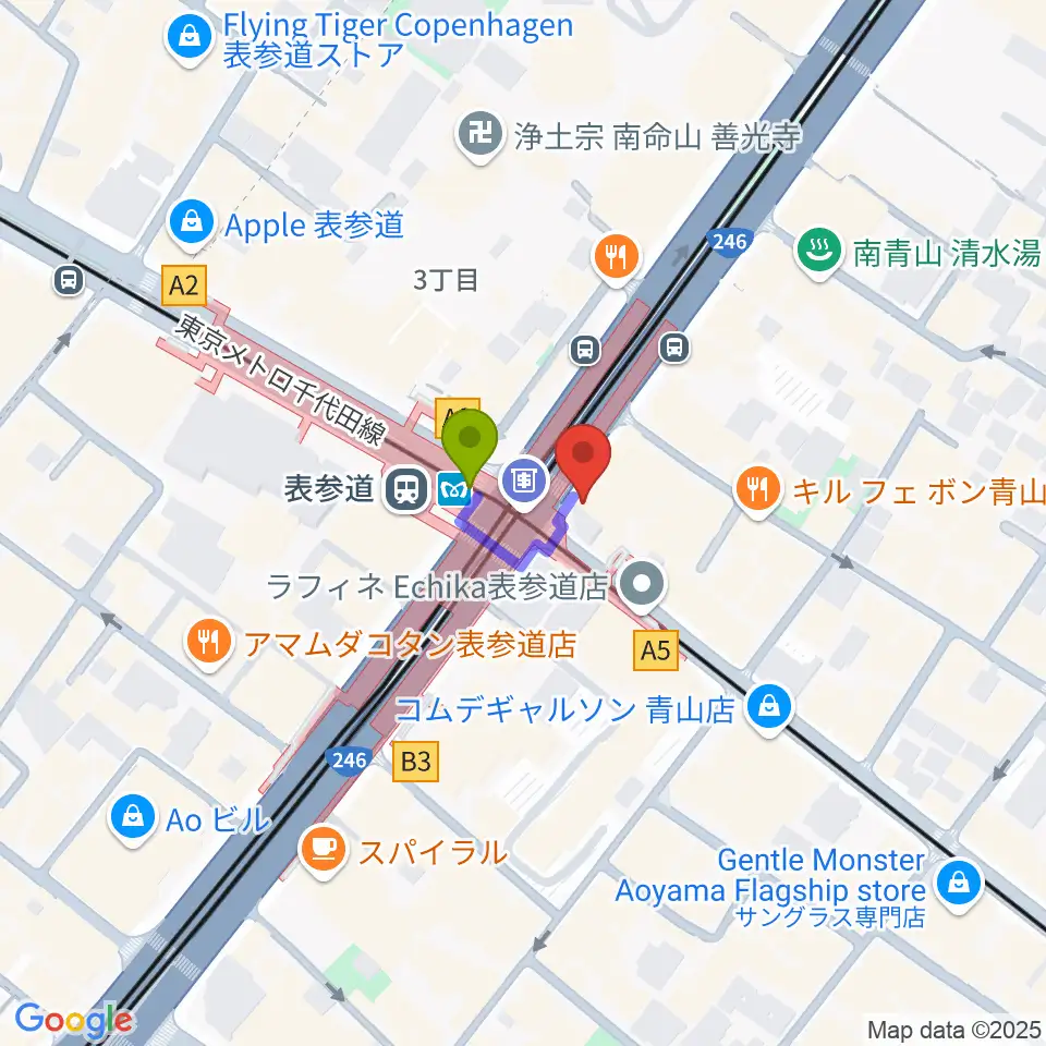 WALL&WALLの最寄駅表参道駅からの徒歩ルート（約1分）地図