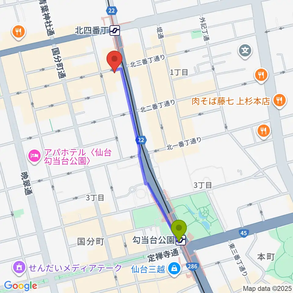 勾当台公園駅からスタジオソルファへのルートマップ地図