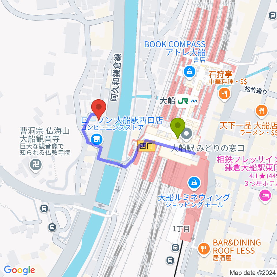 tuttofare〈ﾄｩｯﾄﾌｧｰﾚ〉の最寄駅大船駅からの徒歩ルート（約2分）地図