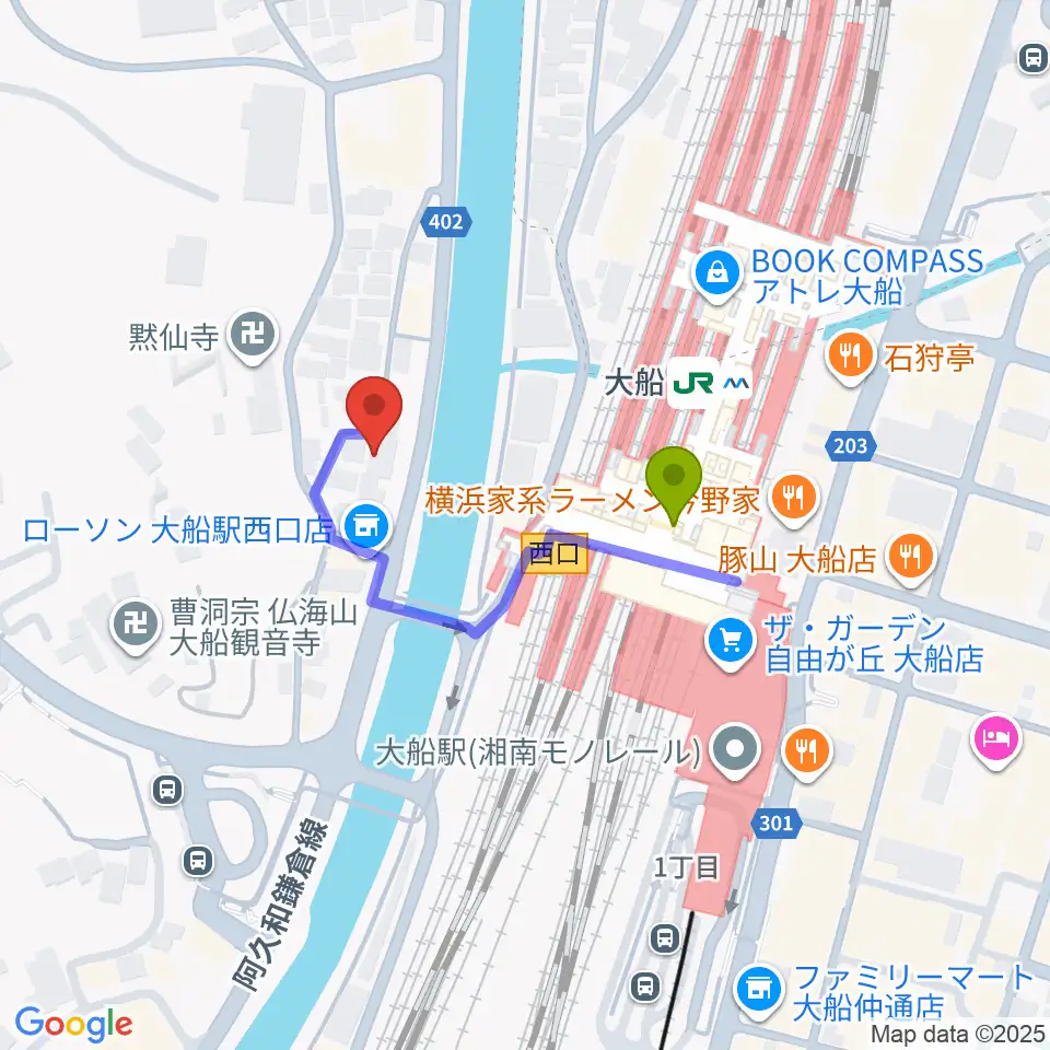 tuttofare〈ﾄｩｯﾄﾌｧｰﾚ〉の最寄駅大船駅からの徒歩ルート（約2分）地図