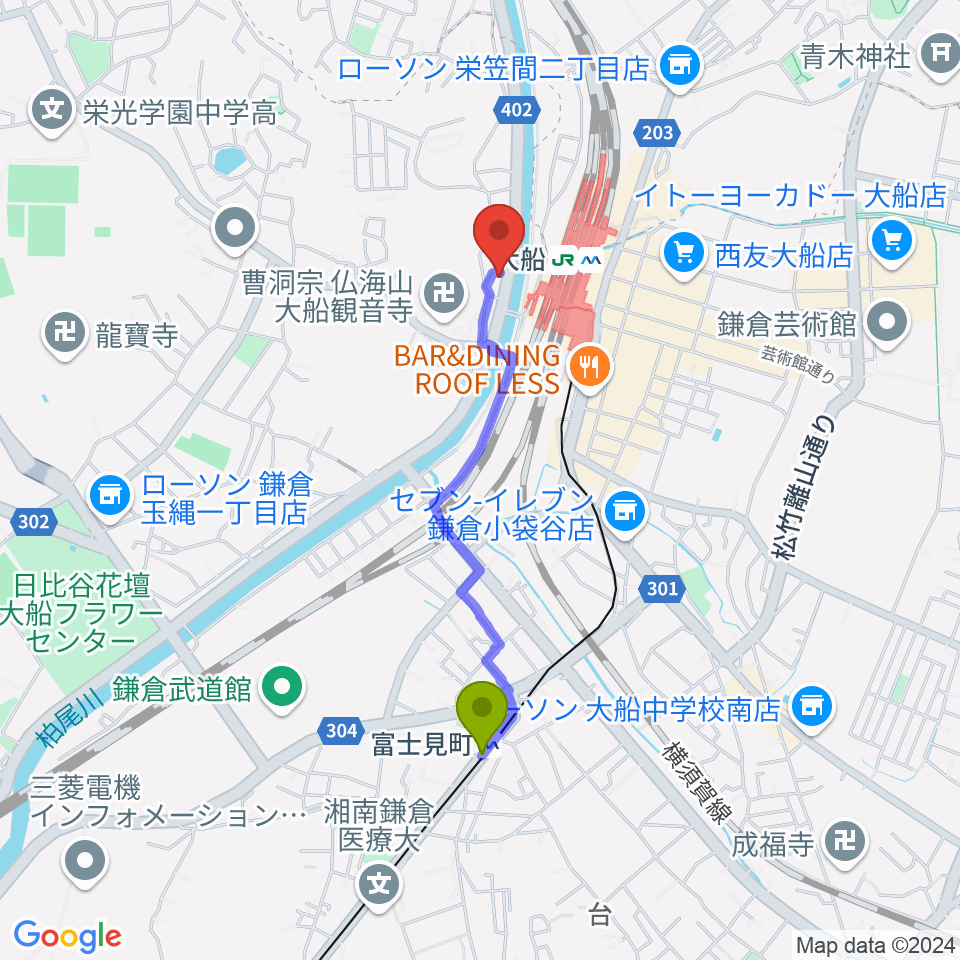 富士見町駅からtuttofare〈ﾄｩｯﾄﾌｧｰﾚ〉へのルートマップ地図