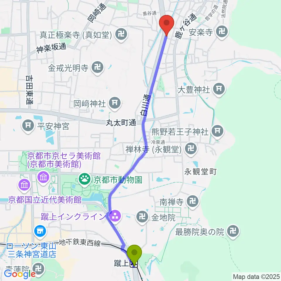 外 sotoの最寄駅蹴上駅からの徒歩ルート（約26分）地図